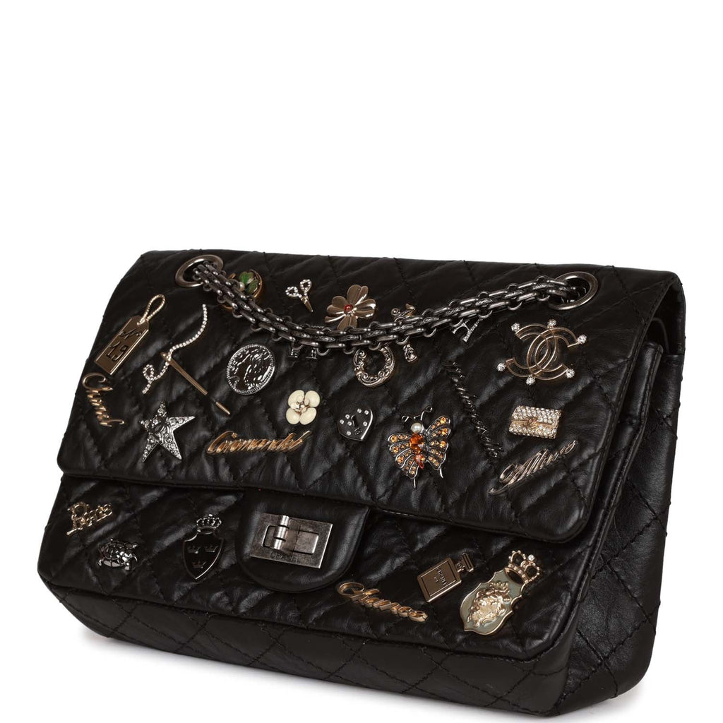 Pre-owned Chanel Lucky Charms Reissue 2.55 Flap Bag Black Aged Calfskin Ruthenium Hardware