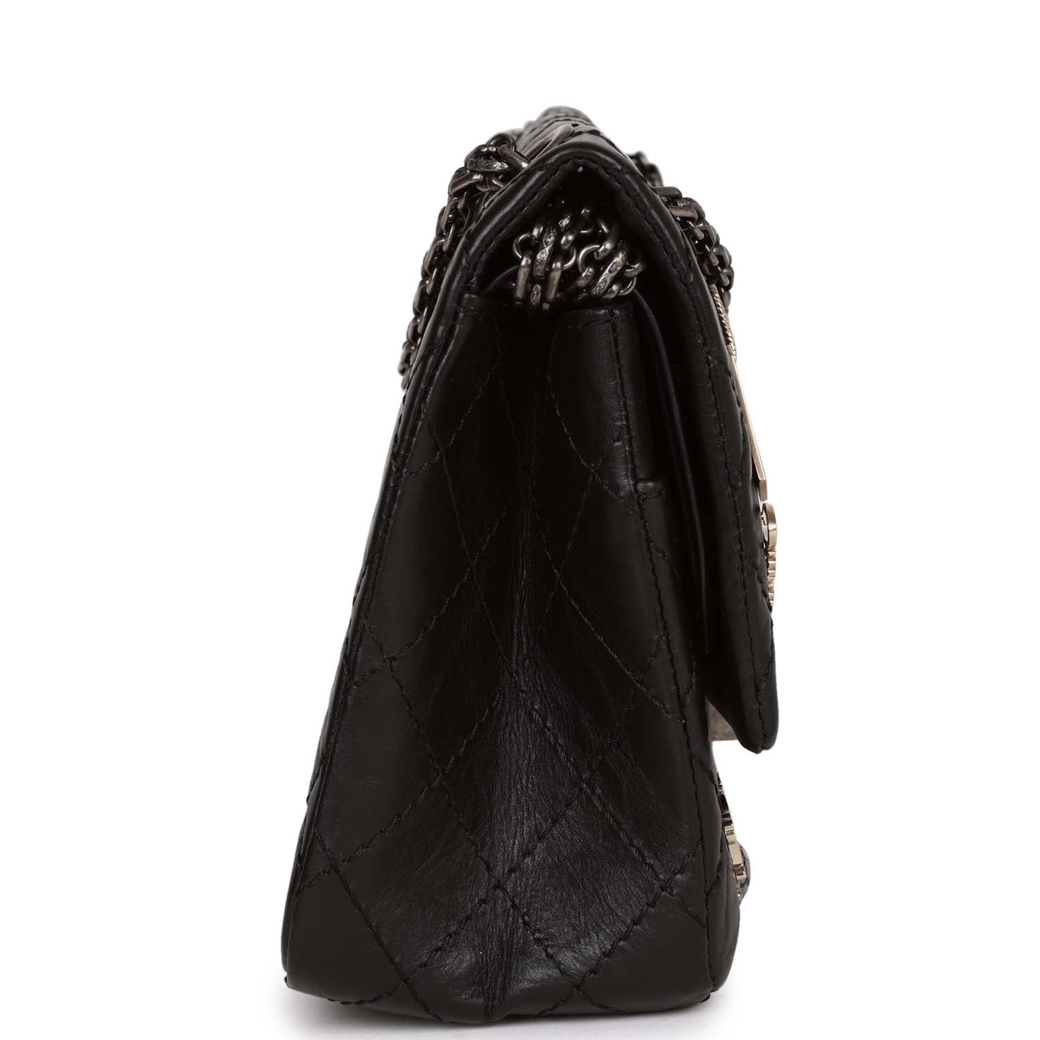 Pre-owned Chanel Lucky Charms Reissue 2.55 Flap Bag Black Aged Calfskin Ruthenium Hardware