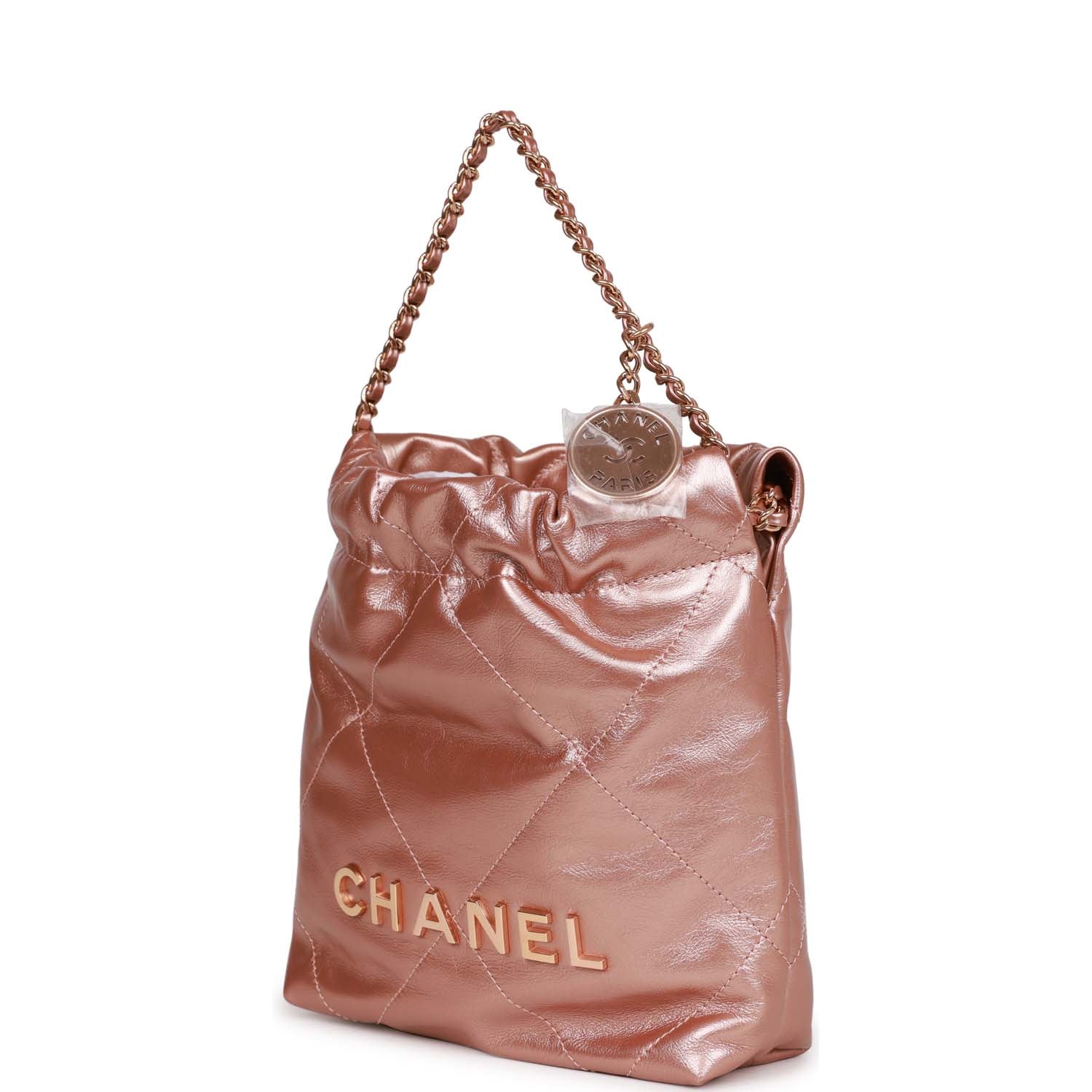 Chanel Mini 22 Bag Rose Gold Iridescent Calfskin Rose Gold Hardware