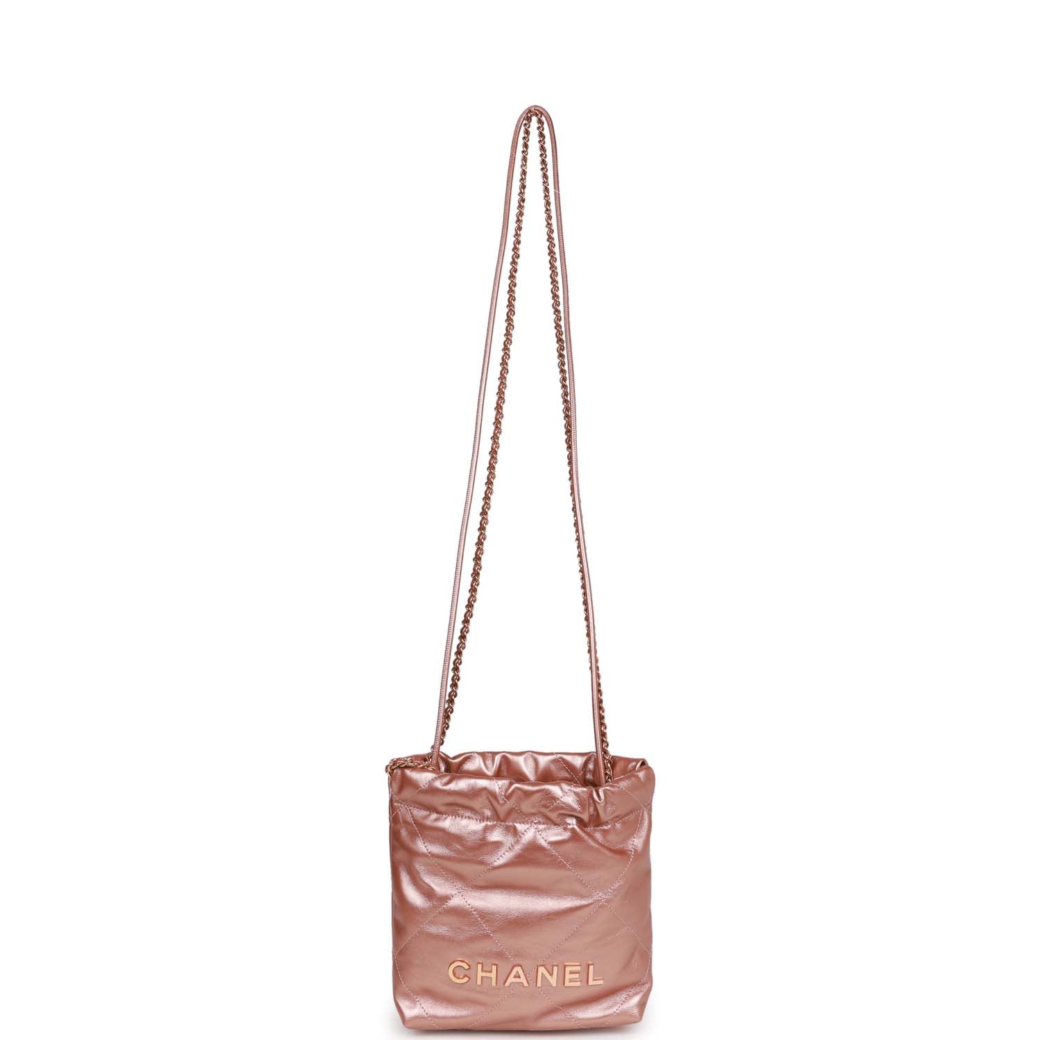Chanel Mini 22 Bag Rose Gold Iridescent Calfskin Rose Gold Hardware