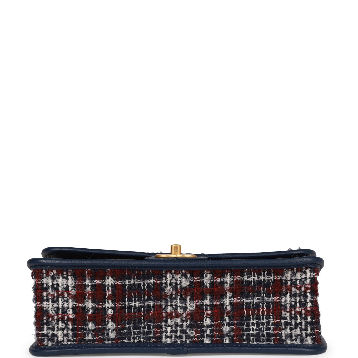 Pre-owned Chanel Medium School Memory Flap Bag with Top Handle Navy Multicolor Tweed Aged Gold Hardware