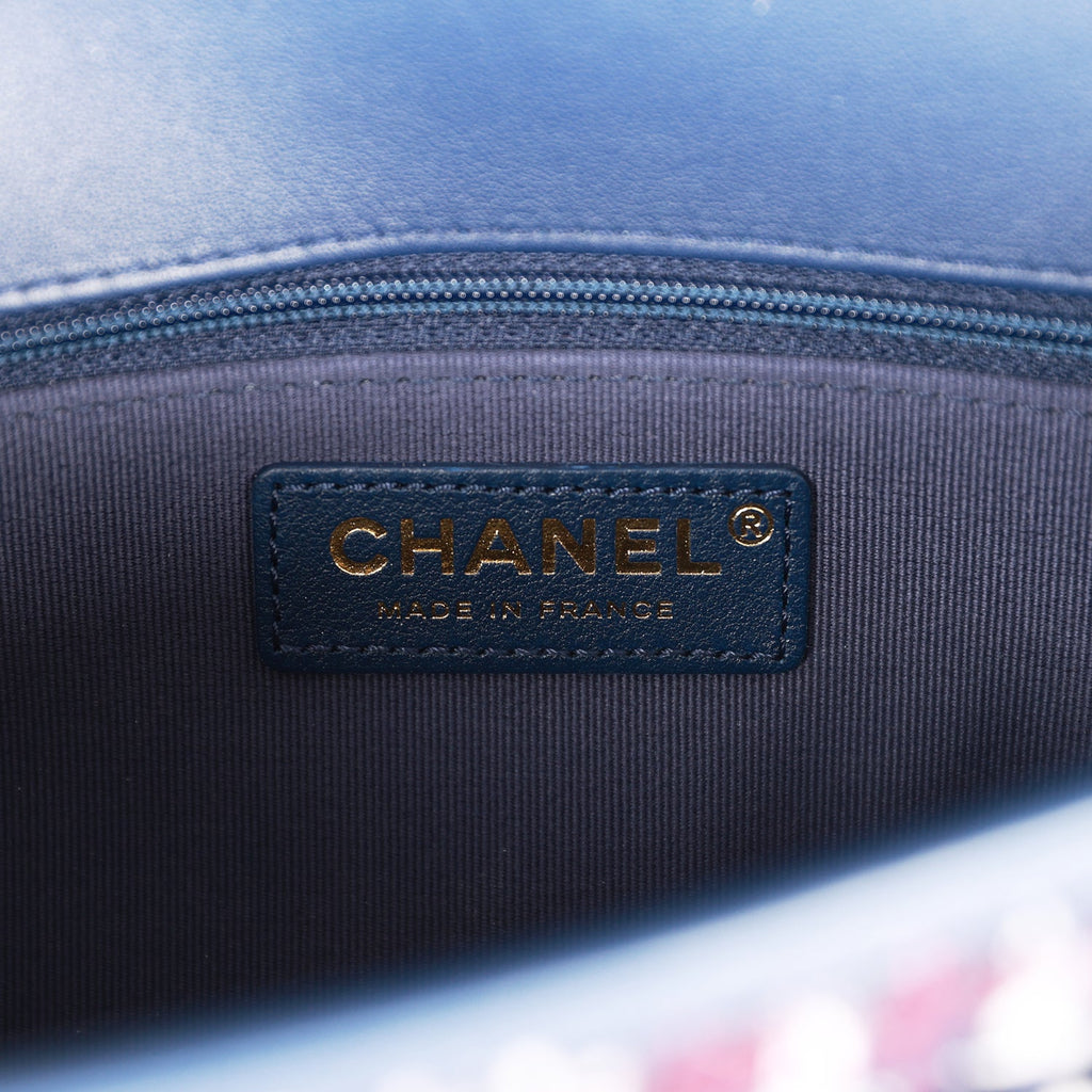 Pre-owned Chanel Medium School Memory Flap Bag with Top Handle Navy Multicolor Tweed Aged Gold Hardware
