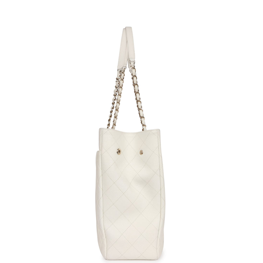 Chanel Large Classic Timeless Tote White Caviar Light Gold Hardware