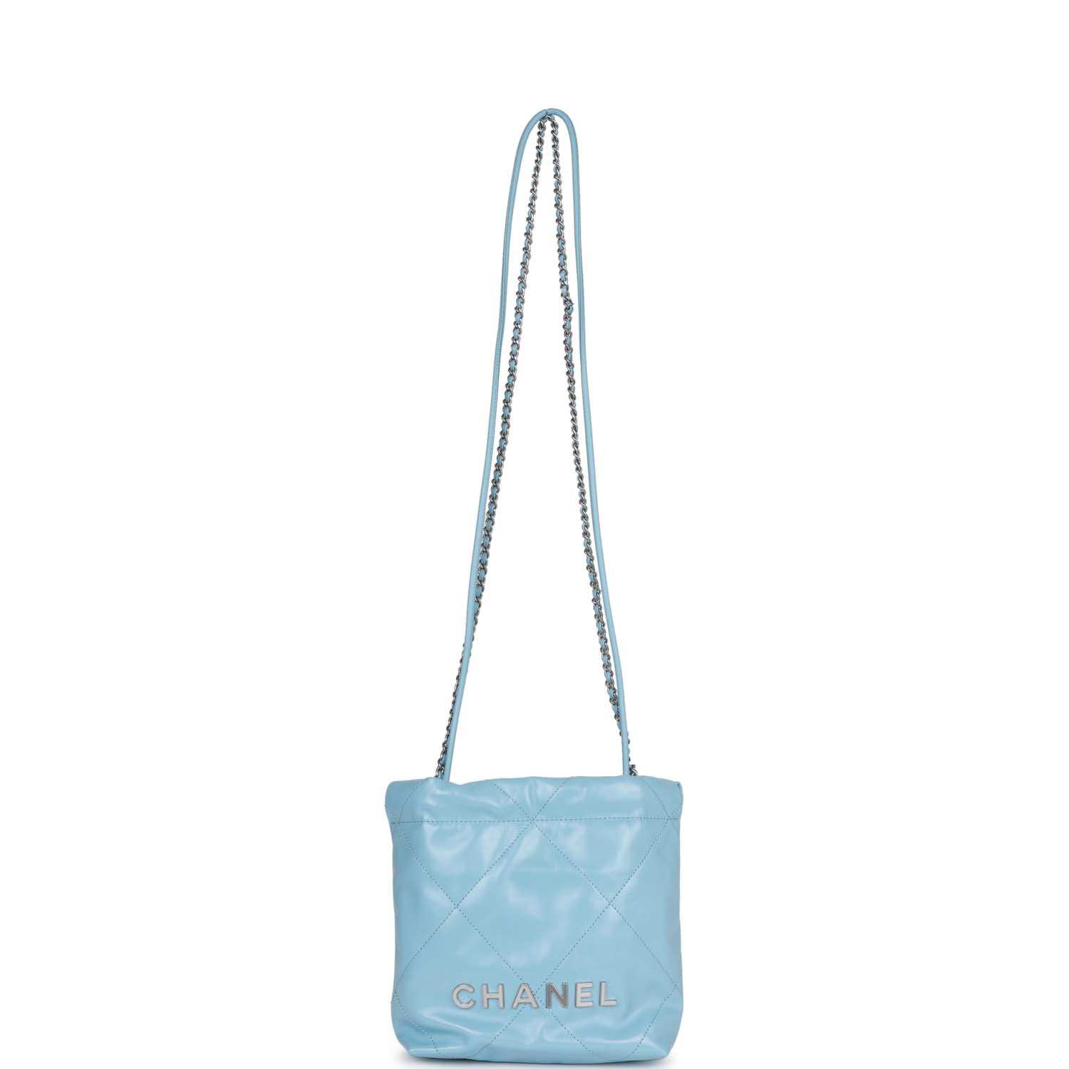 Chanel Mini 22 Bag Light Blue Calfskin Silver Hardware