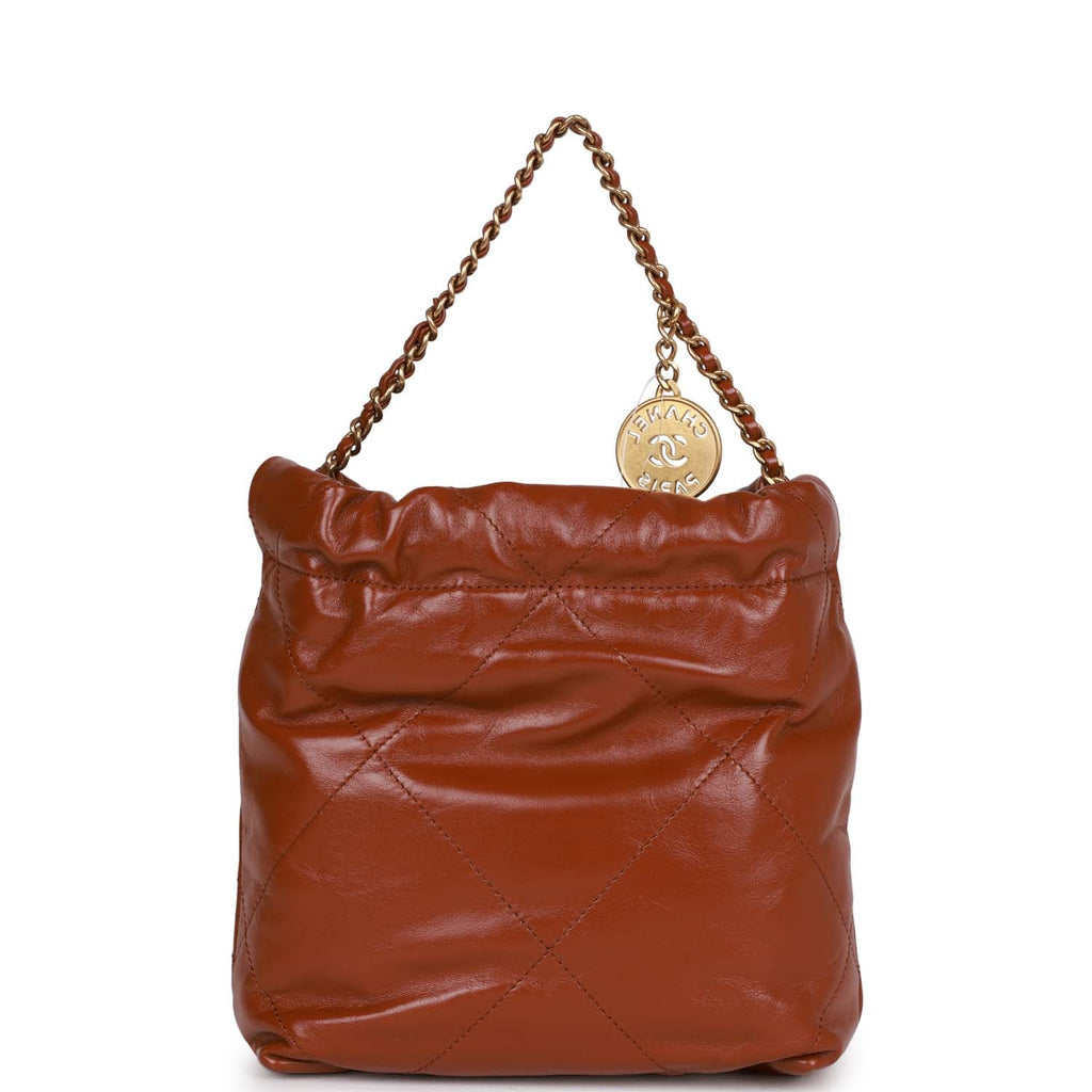 Chanel Mini 22 Bag Brown Calfskin Gold Hardware