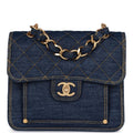 Chanel Square Flap Blue Denim Antique Gold Hardware