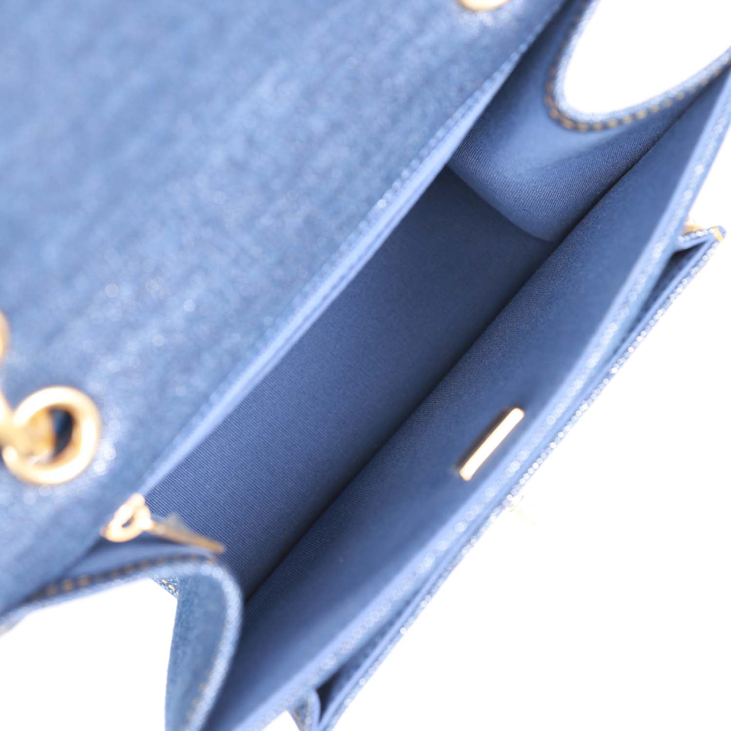 Chanel Square Flap Blue Denim Antique Gold Hardware