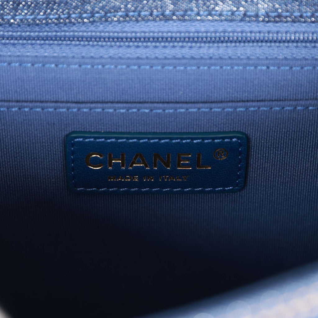 Chanel Square Flap Blue Denim Antique Gold Hardware
