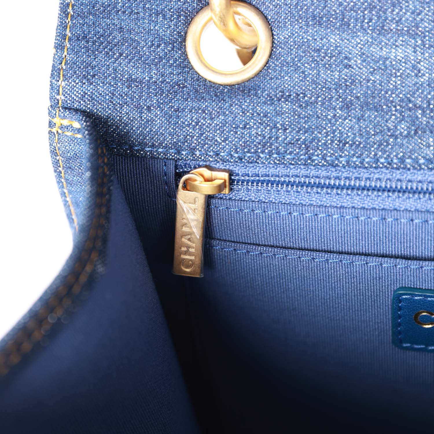Chanel Square Flap Blue Denim Antique Gold Hardware