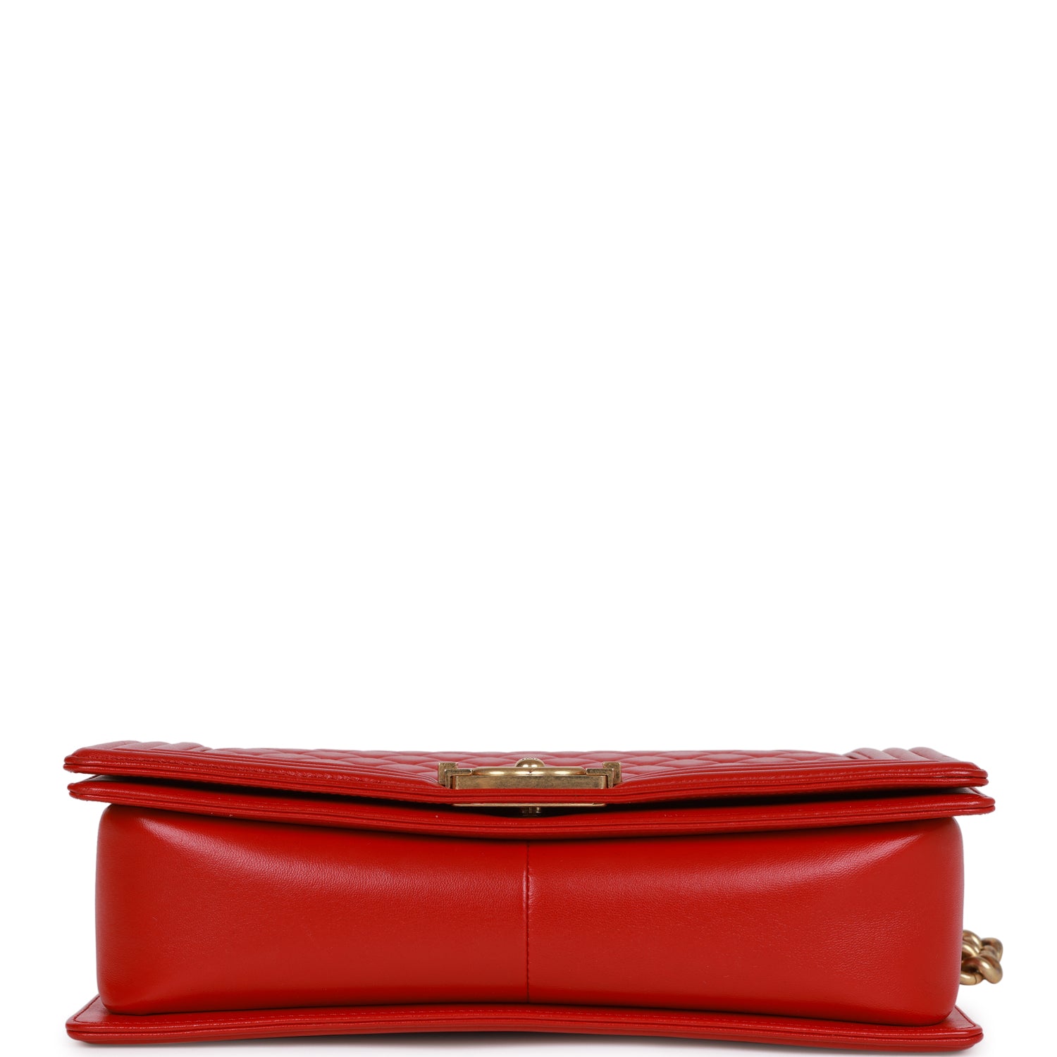 Pre-owned Chanel New Medium Boy Bag Red Lambskin Antique Gold Hardware
