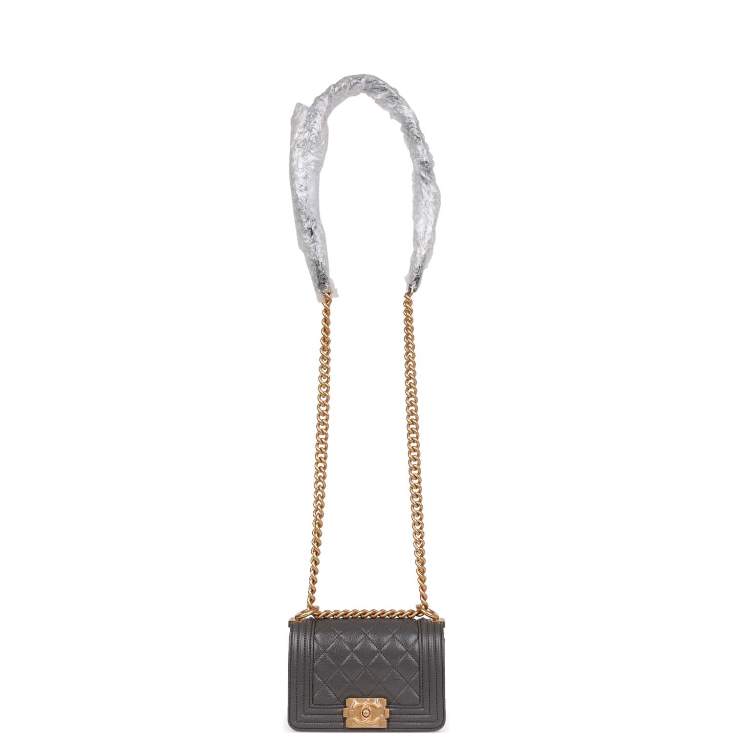 Chanel Mini Boy Bag Grey Caviar Antique Gold Hardware