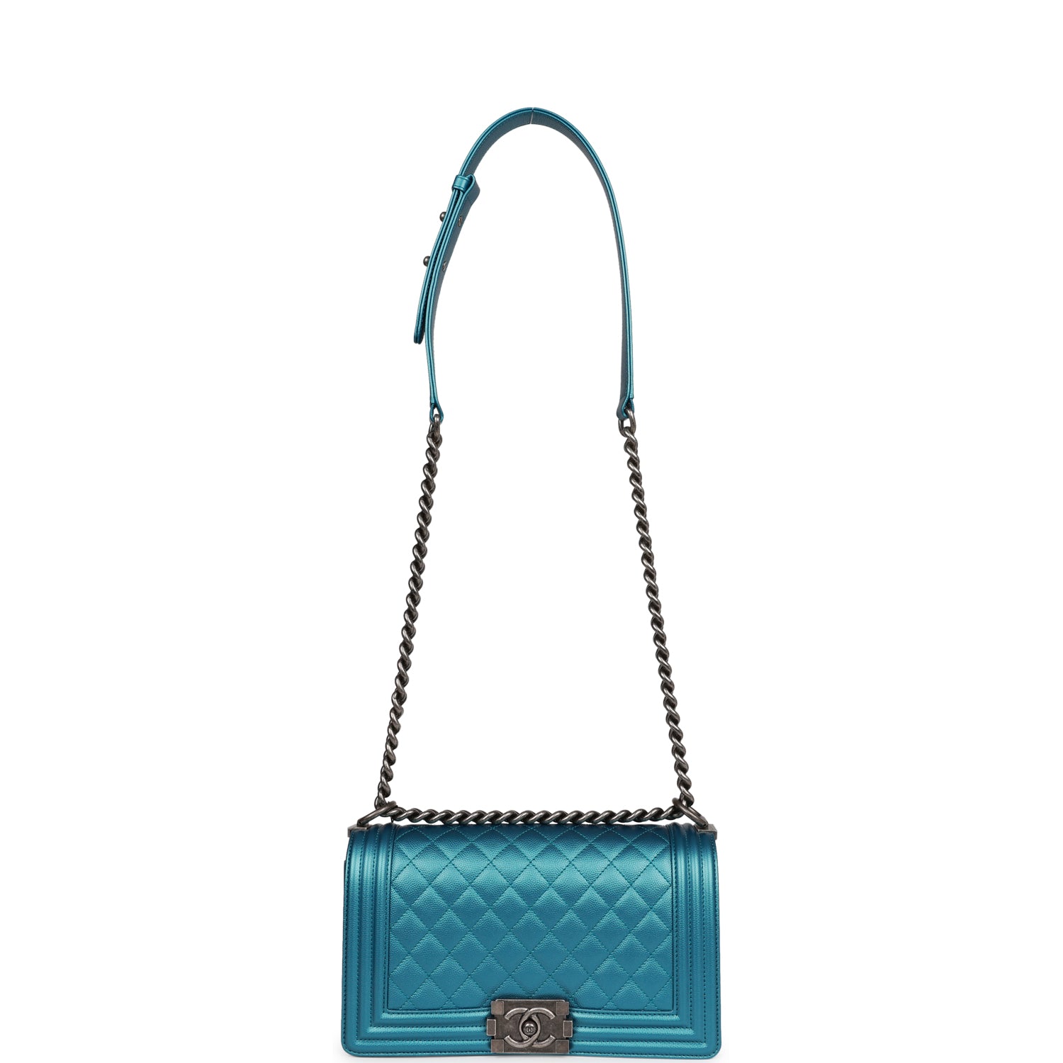 Chanel Medium Boy Bag Metallic Blue Caviar Ruthenium Hardware