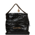 Chanel Medium 22 Bag Black Calfskin Aged Gold Hardware