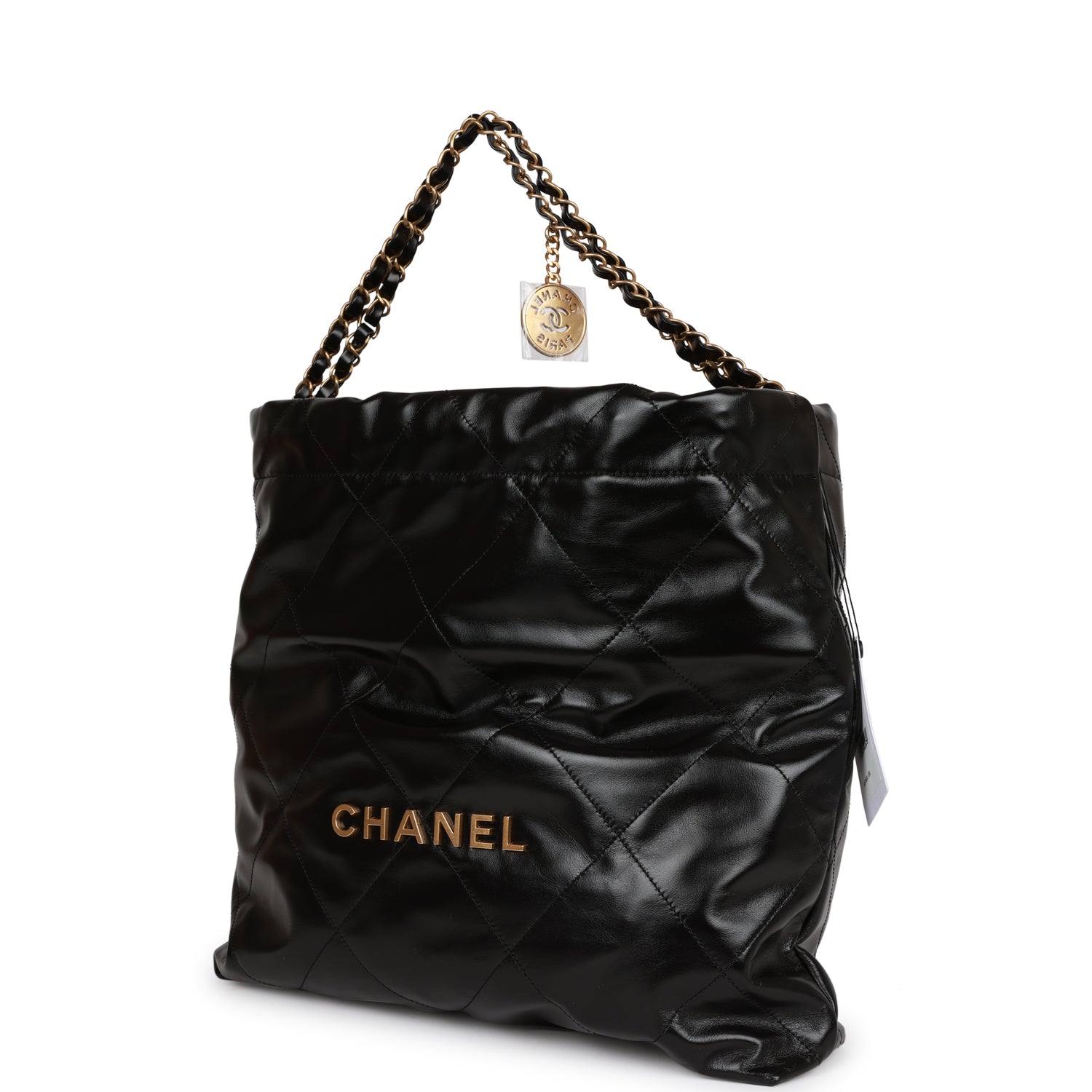 Chanel Medium 22 Bag Black Calfskin Aged Gold Hardware