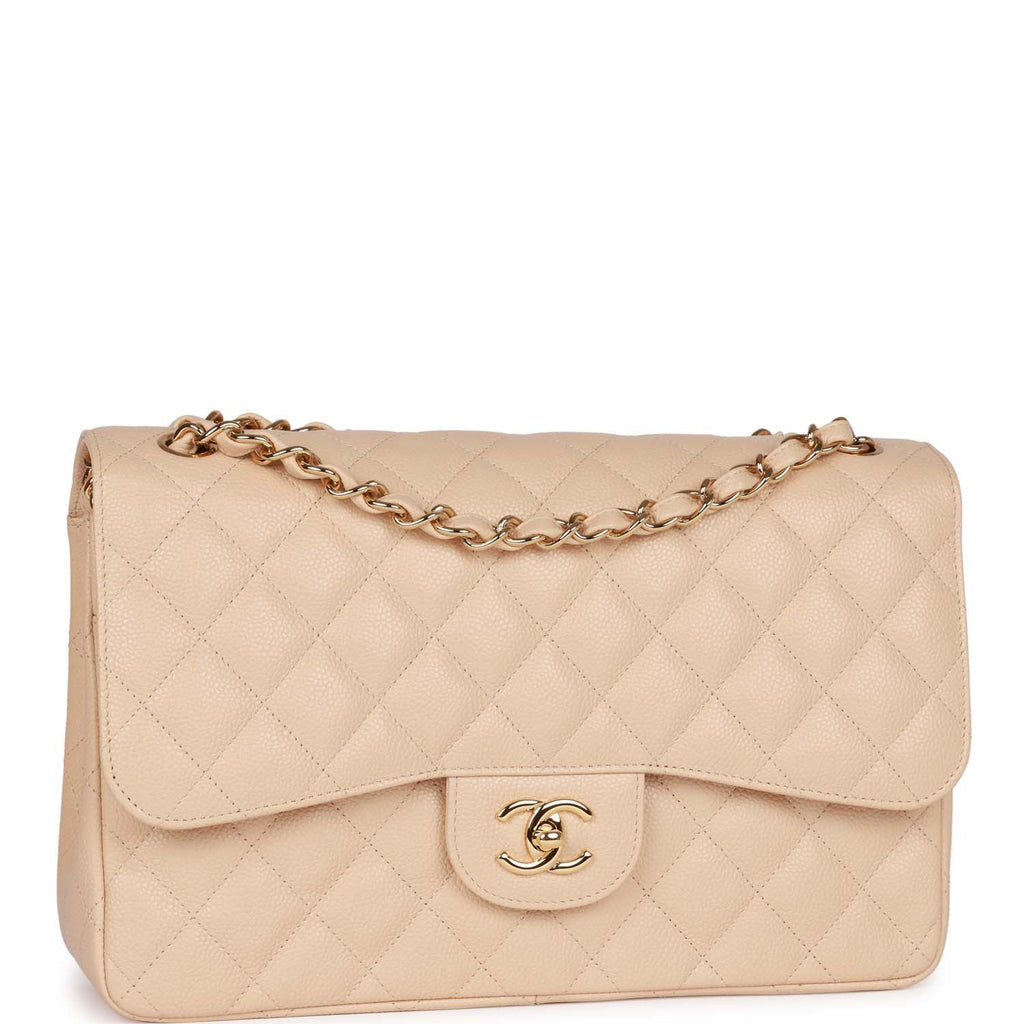 Chanel Jumbo Classic Double Flap Bag Beige Caviar Gold Hardware