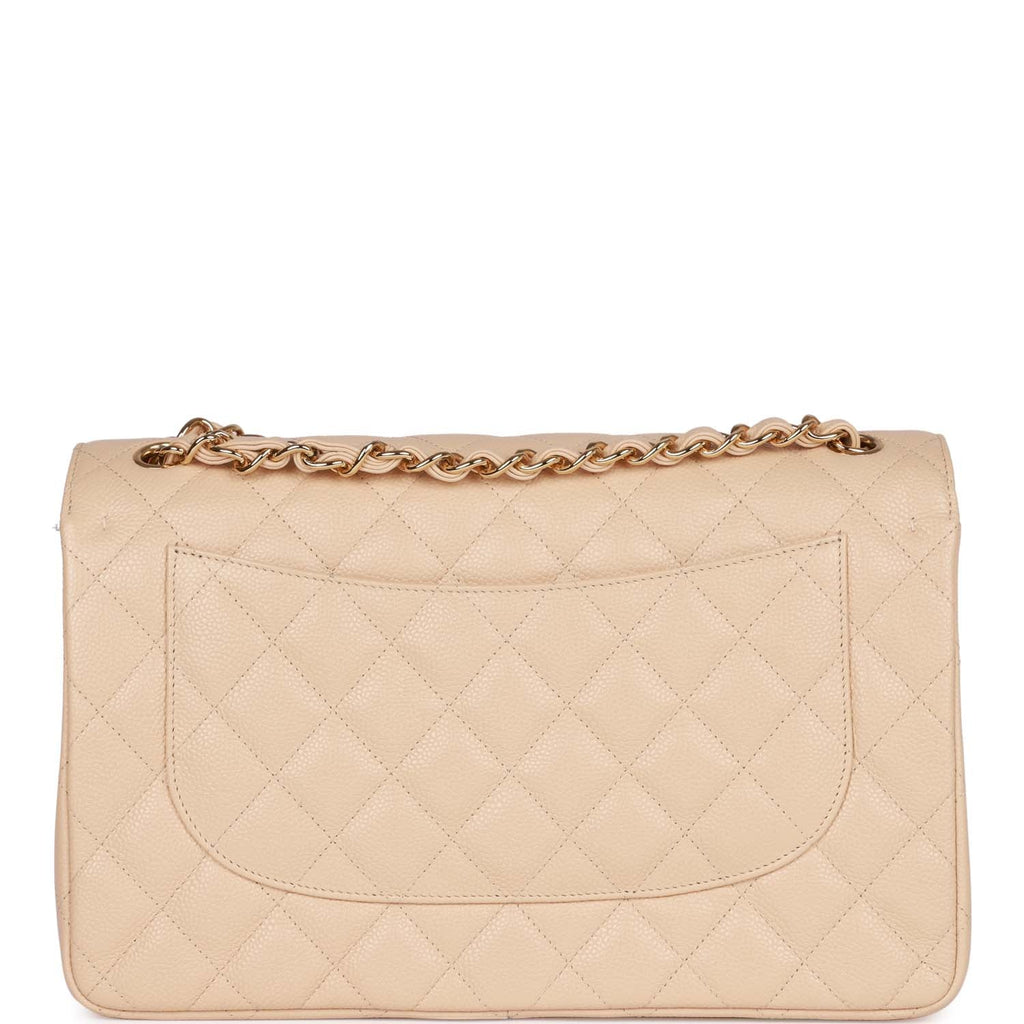 Chanel Jumbo Classic Double Flap Bag Beige Caviar Gold Hardware