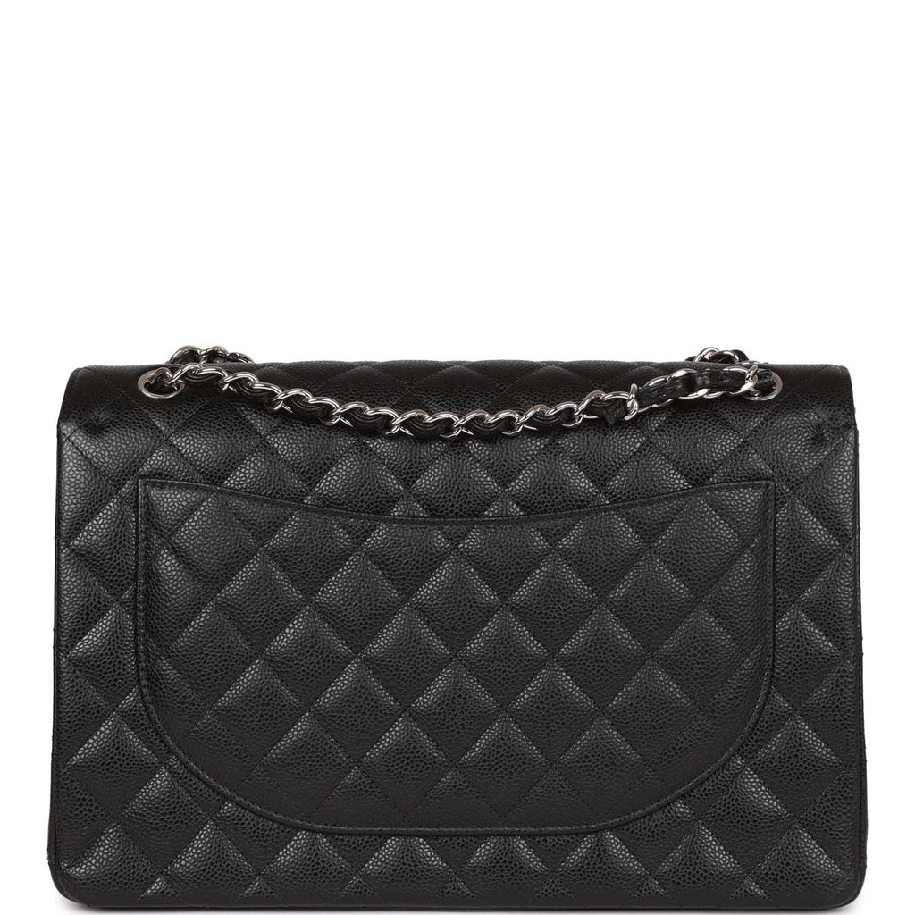 Chanel Maxi Classic Double Flap Bag Black Quilted Caviar Silver Hardware