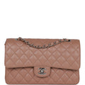 Chanel Medium Classic Double Flap Bag Beige Caviar Silver Hardware