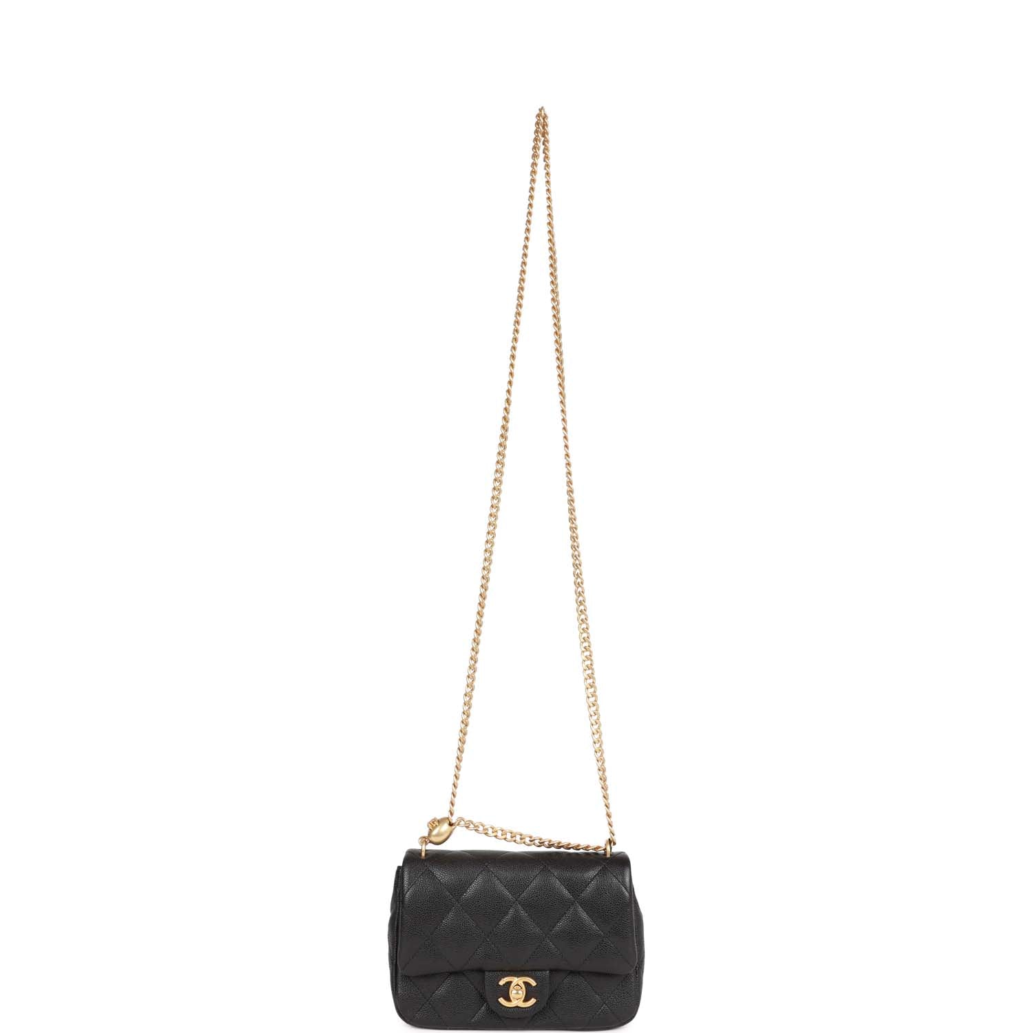 Chanel Sweetheart Crush Mini Rectangular Flap Bag Black Caviar Antique Gold Hardware