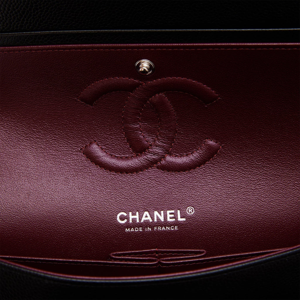 Chanel Medium Classic Double Flap Bag Black Quilted Caviar Silver Hardware