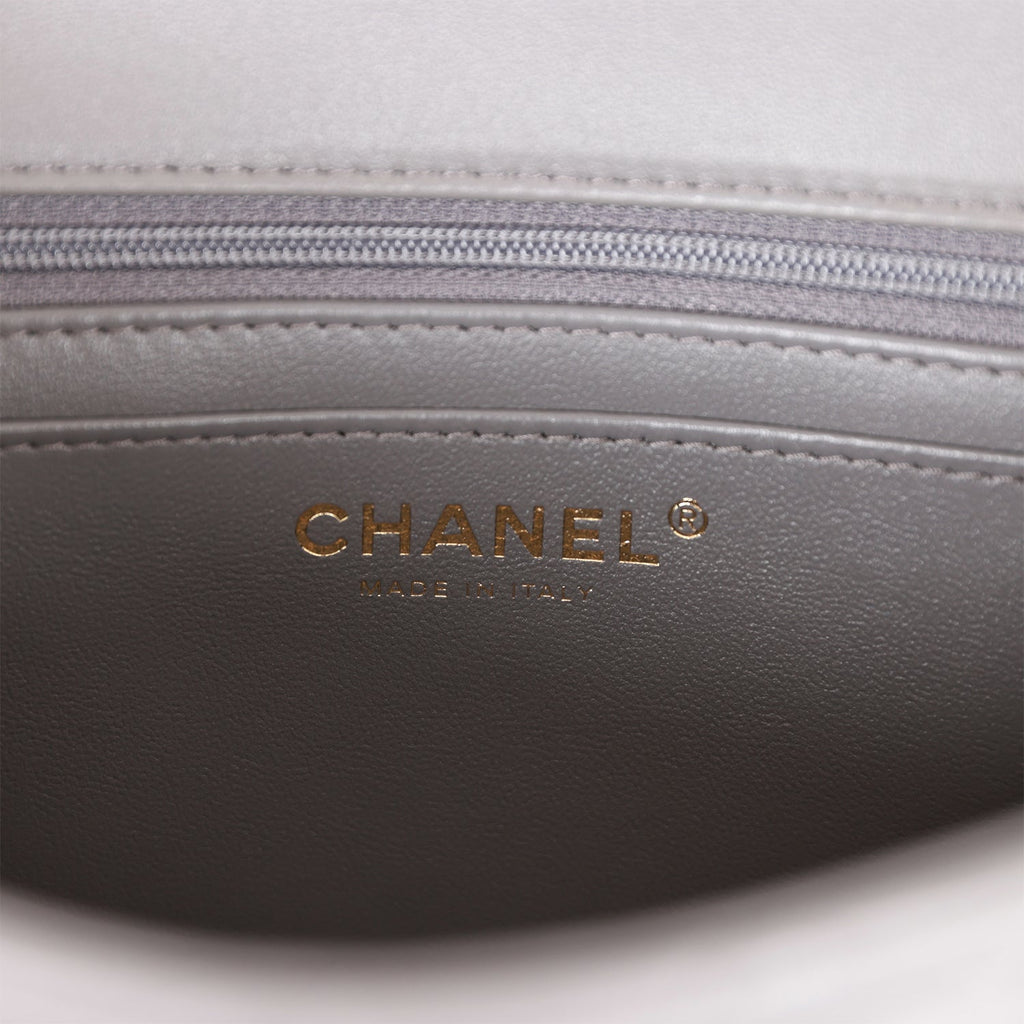Chanel Mini Rectangular Flap Bag with Top Handle Dark Grey Lambskin Light Gold Hardware
