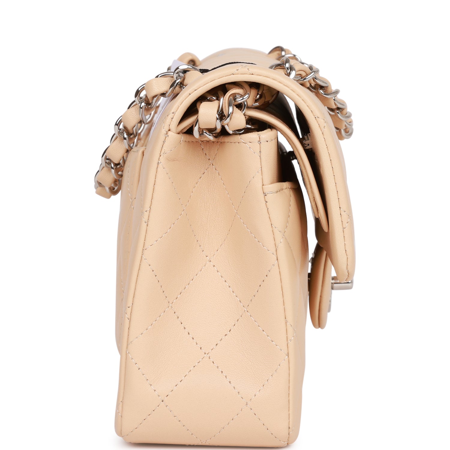Chanel Small Classic Double Flap Beige Lambskin Silver Hardware