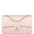 Chanel Medium Classic Double Flap Bag Pink Iridescent Lambskin Silver Hardware