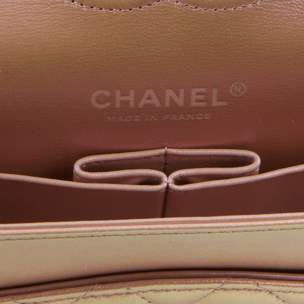 Chanel Medium Classic Double Flap Bag Pink Iridescent Lambskin Silver Hardware