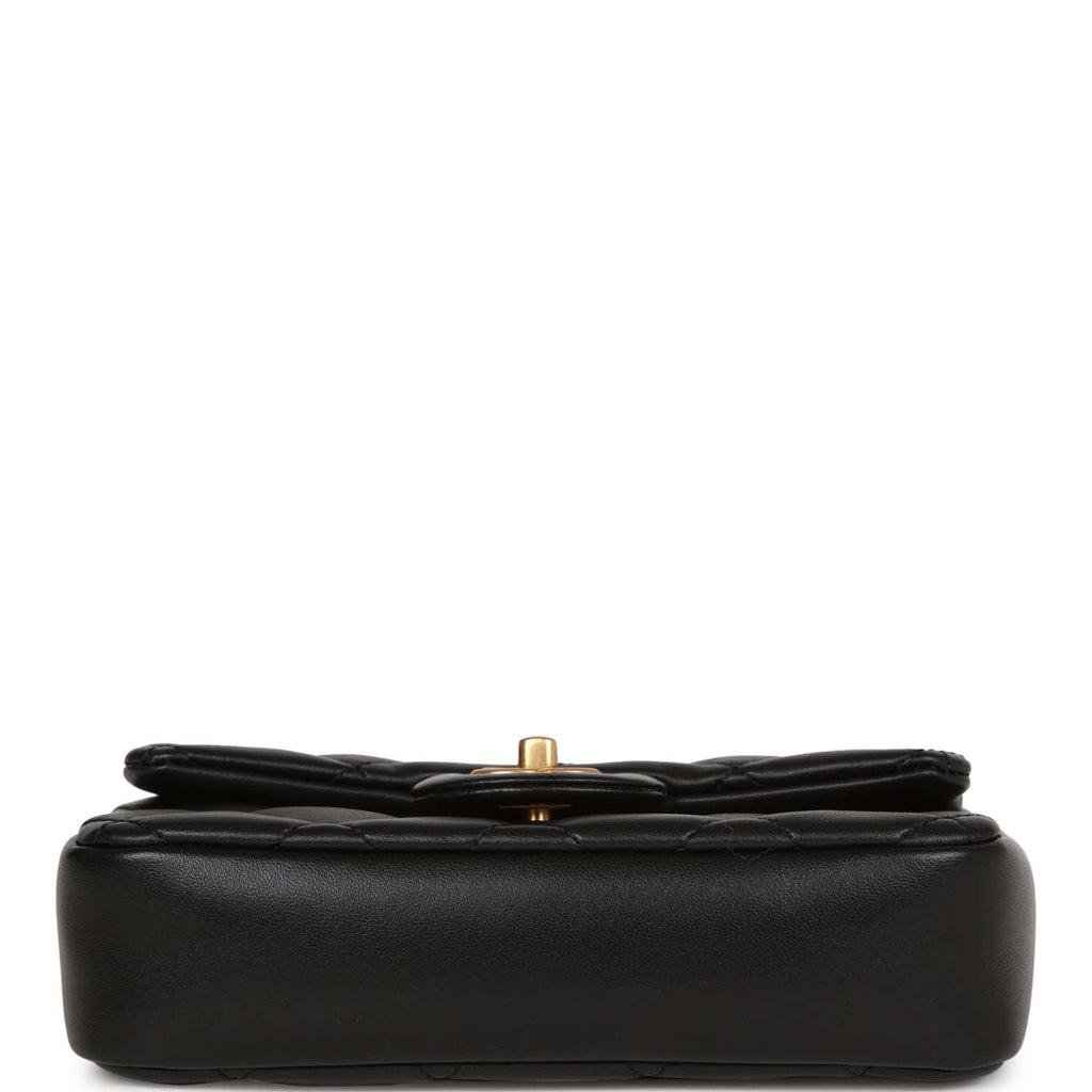 Chanel Mini Rectangular Heart Flap Bag Black Lambskin Aged Gold Hardware
