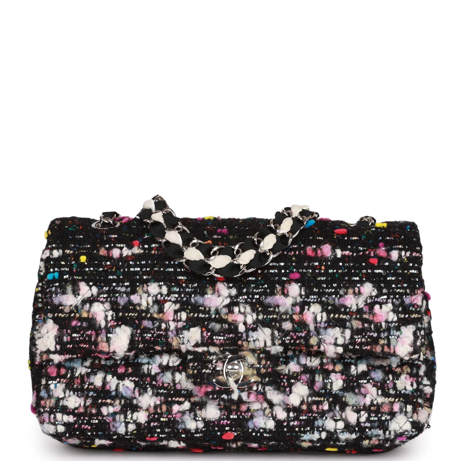 Chanel Medium Classic Double Flap Multicolor Tweed Silver Hardware