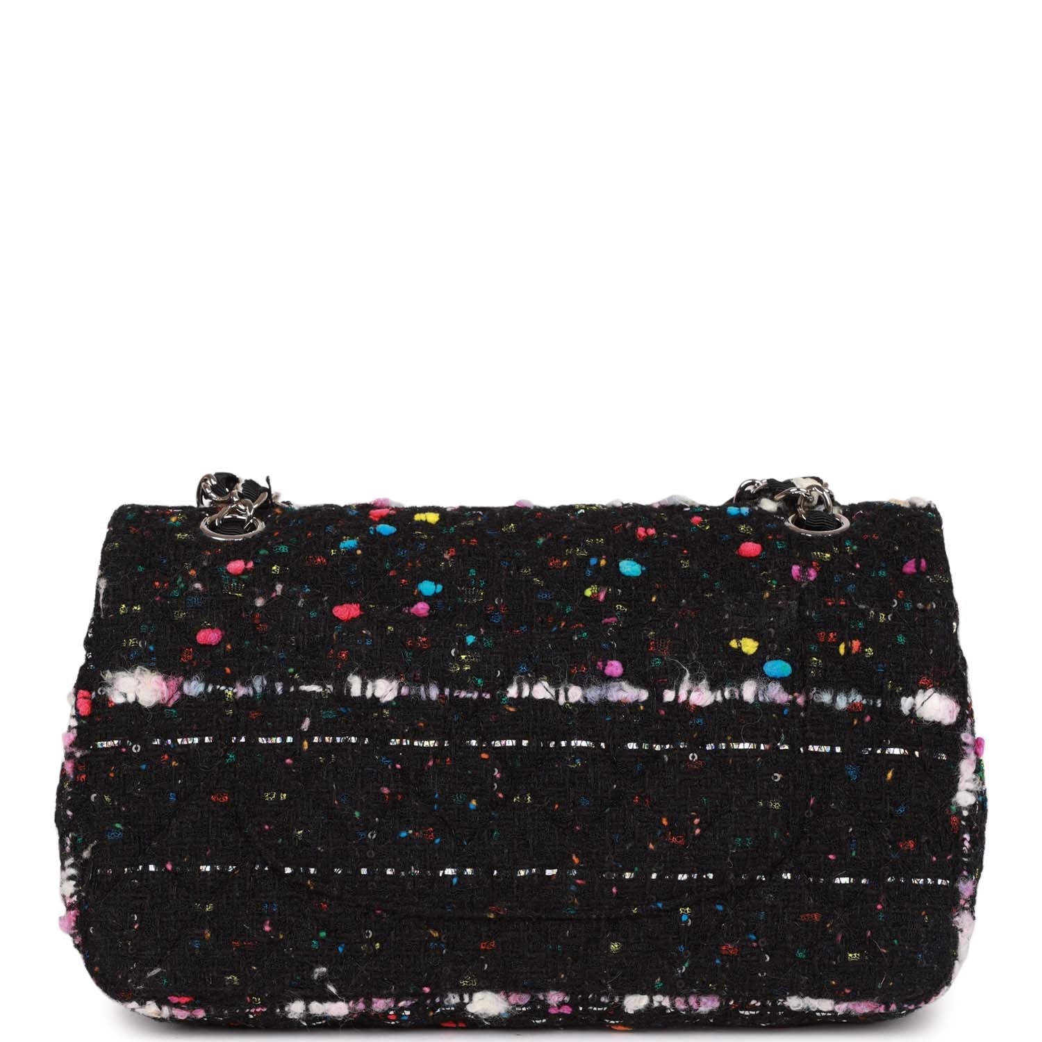Chanel Medium Classic Double Flap Multicolor Tweed Silver Hardware