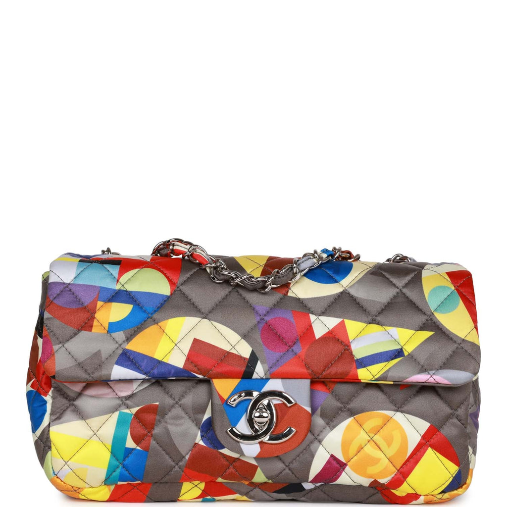 Pre-owned Chanel Medium Flap Bag Coco Color Multicolor Nylon Silver Hardware