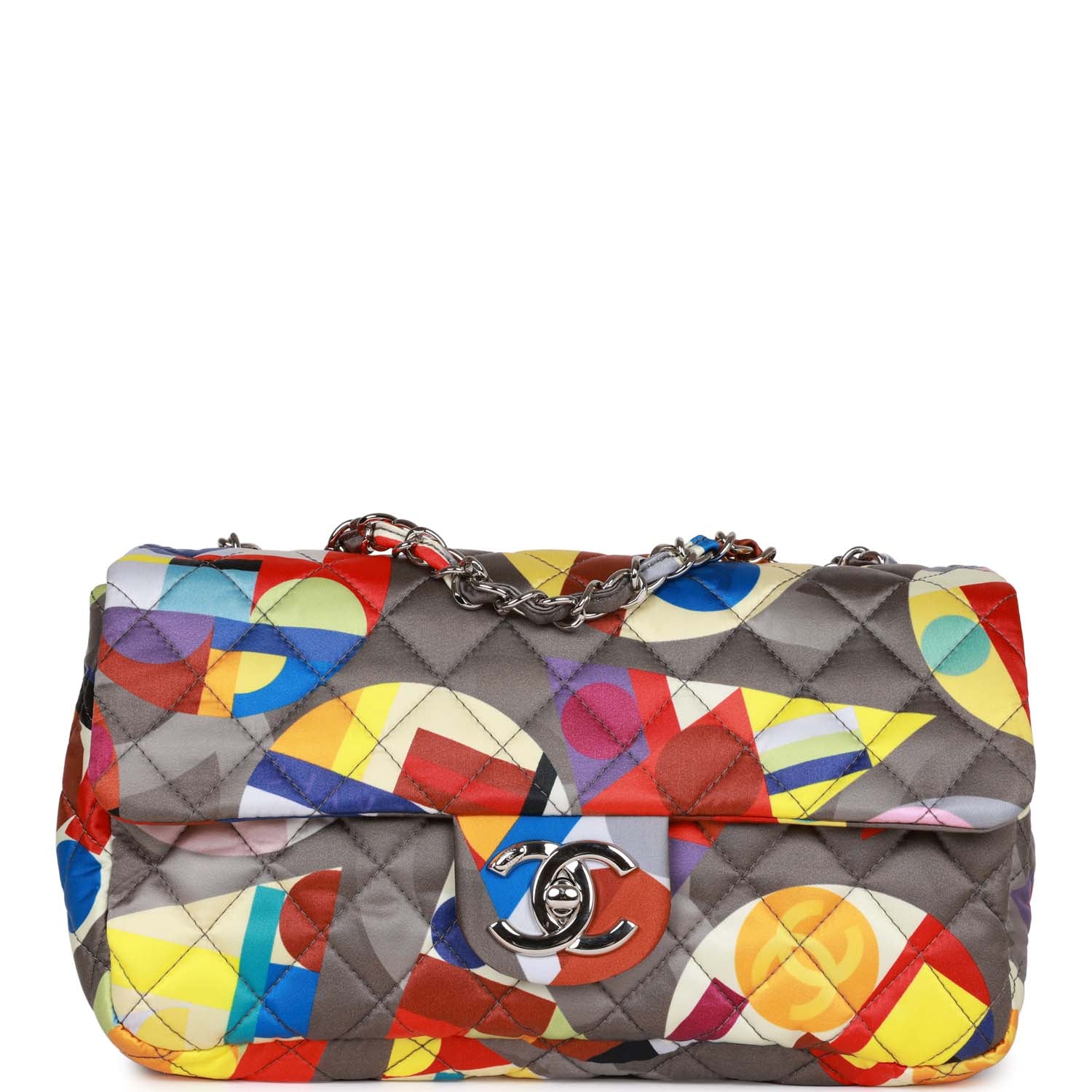 Pre-owned Chanel Medium Flap Bag Coco Color Multicolor Nylon Silver Hardware