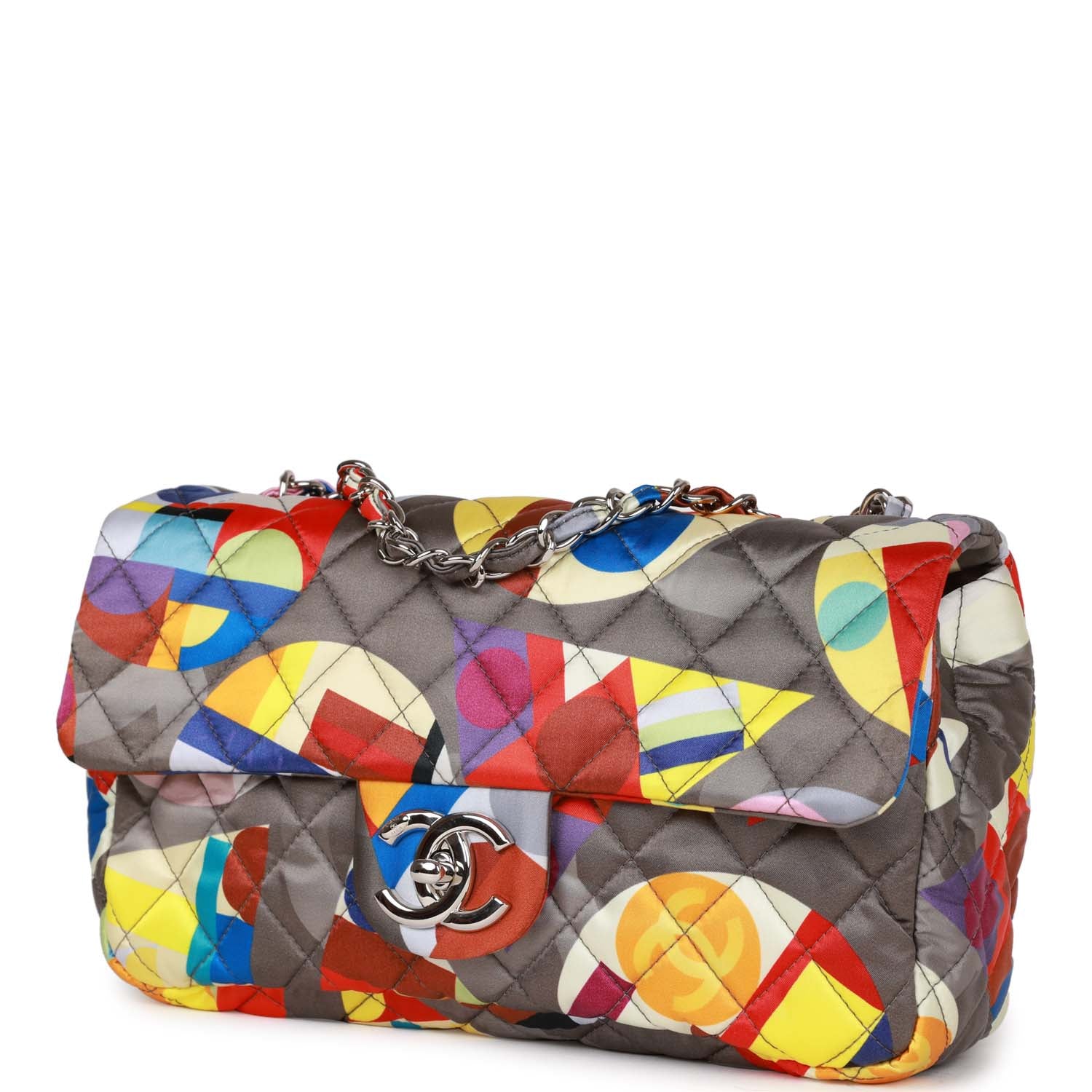Pre-owned Chanel Medium Flap Bag Coco Color Multicolor Nylon Silver Hardware