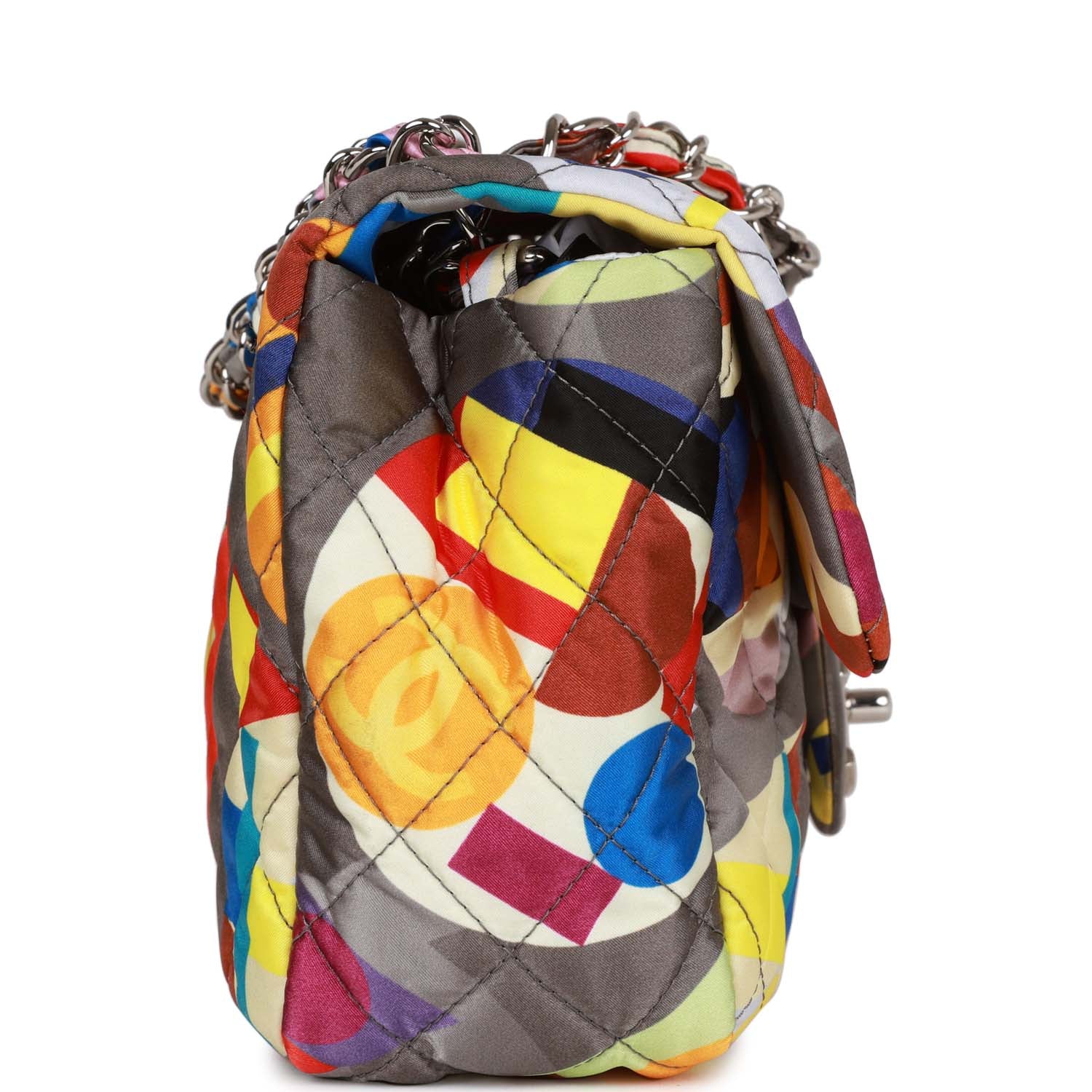 Pre-owned Chanel Medium Flap Bag Coco Color Multicolor Nylon Silver Hardware