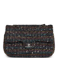Chanel Medium Classic Double Flap Bag White and Black Tweed Boucle Silver Hardware