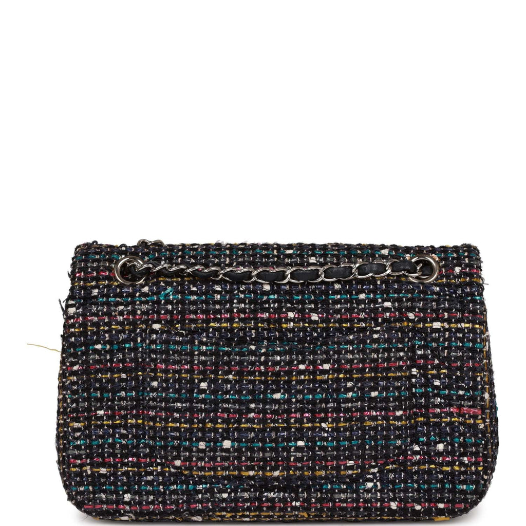 Chanel Medium Classic Double Flap Bag White and Black Tweed Boucle Silver Hardware