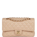 Chanel Medium Classic Double Flap Bag Beige Caviar Gold Hardware