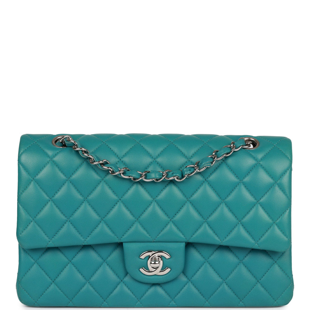 Chanel Medium Classic Double Flap Bag Blue Lambskin Silver Hardware