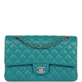 Chanel Medium Classic Double Flap Bag Blue Lambskin Silver Hardware