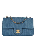 Chanel Pearl Crush Mini Rectangular Flap Bag Blue Denim Lambskin Antique Gold Hardware