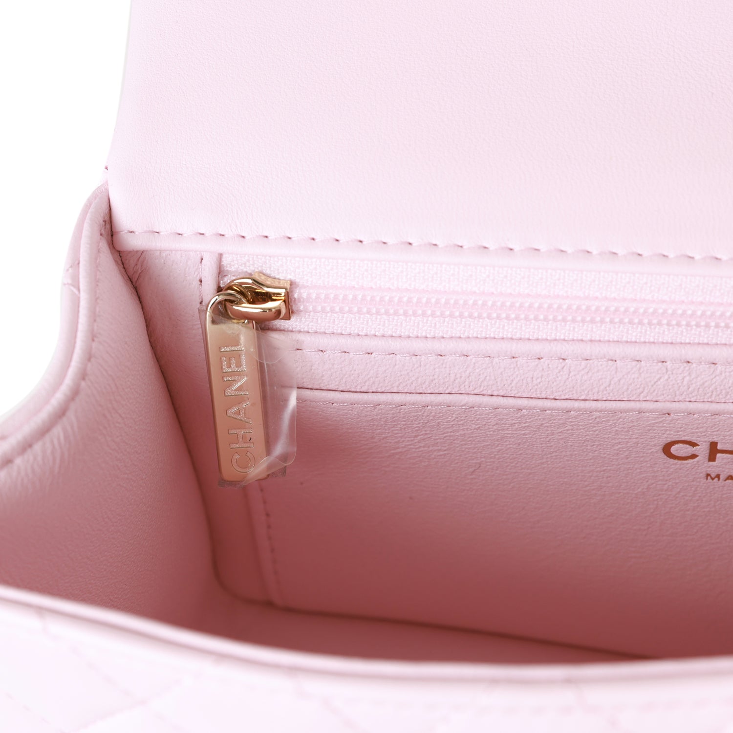 Chanel Mini Rectangular Flap Bag with Top Handle Light Pink Lambskin Light Gold Hardware