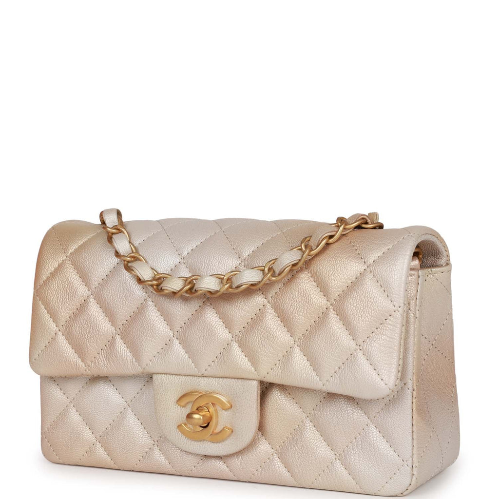 Chanel Mini Rectangular Flap Bag Beige Metallic Ombre Calfskin Aged Gold Hardware