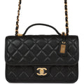 Chanel School Memory Top Handle Flap Bag Black Caviar Antique Gold Hardware