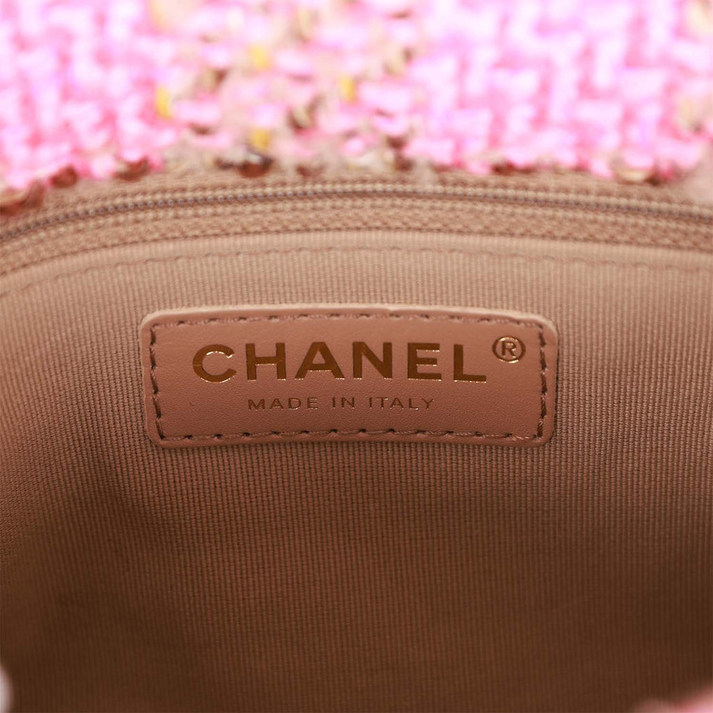 Chanel Small Elegant Chain Flap Bag Pink and Beige Tweed Gold Hardware