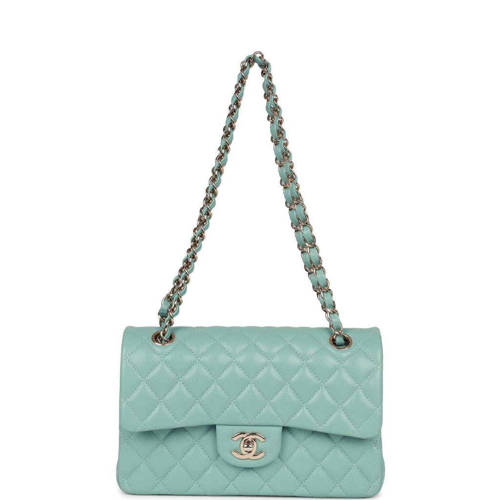 Chanel Small Classic Double Flap Bag Tiffany Blue Caviar Light Gold Hardware