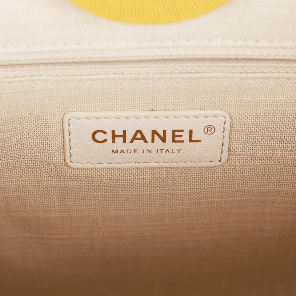 Chanel Small Deauville Shopping Bag Dark Yellow Boucle Light Gold Hardware