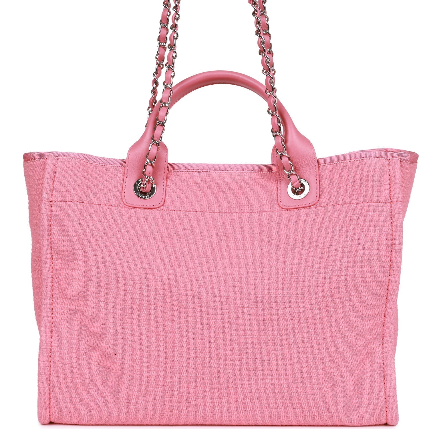 Chanel Small Deauville Shopping Bag Pink Boucle Silver Hardware