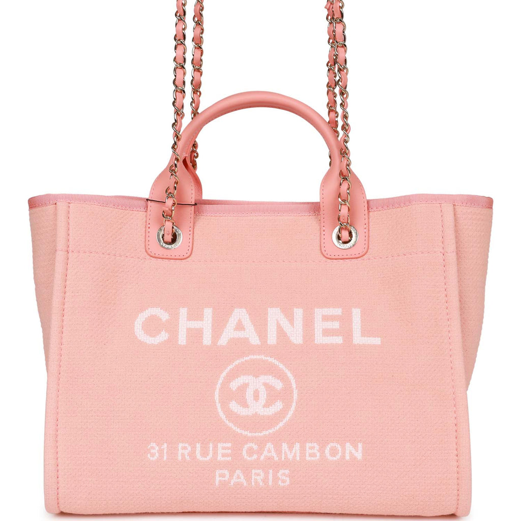 Chanel Small Deauville Shopping Bag Pink Boucle Light Gold Hardware