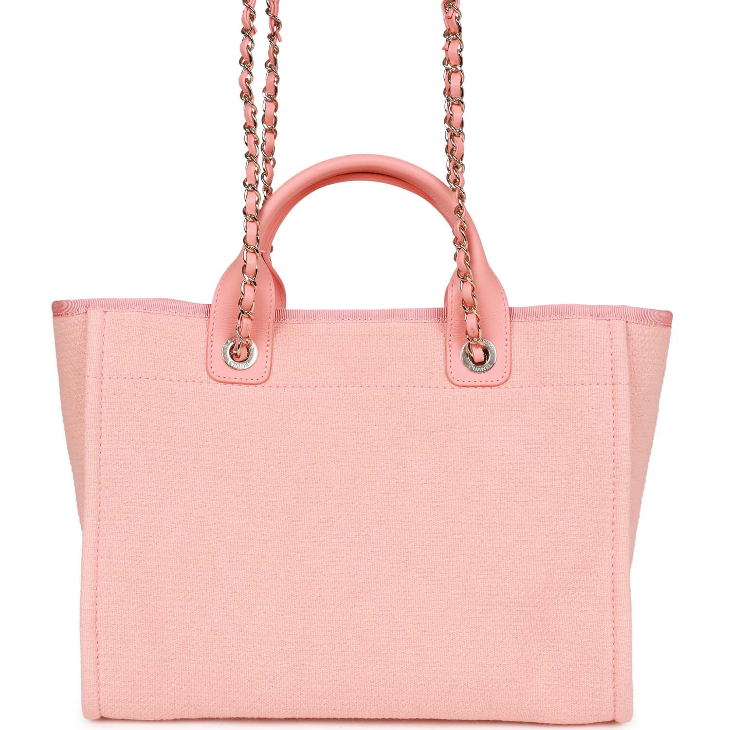 Chanel Small Deauville Shopping Bag Pink Boucle Light Gold Hardware